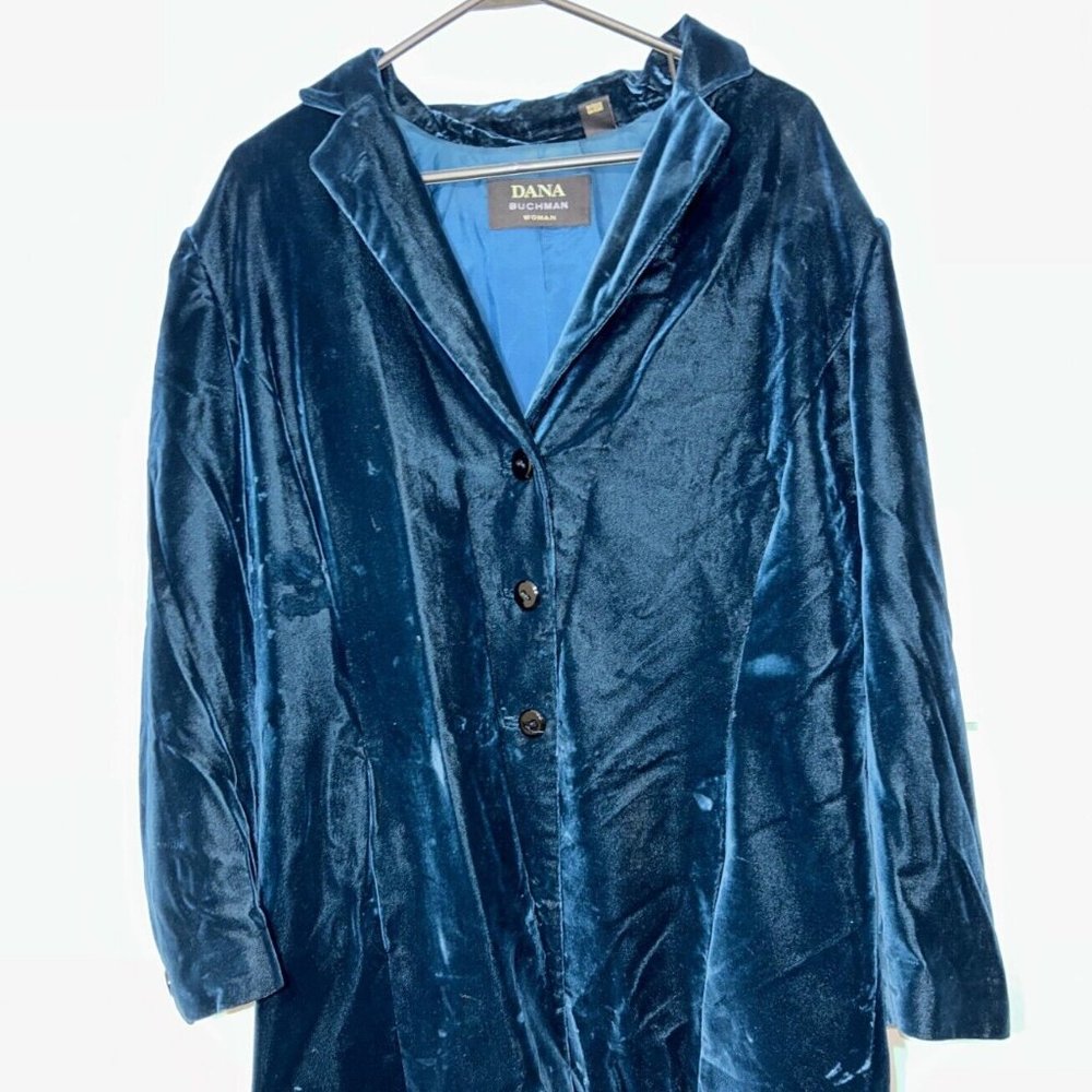 Dana Buchman Womens 16 Velour Green Viscose Button Up Blazer Coat Jacket